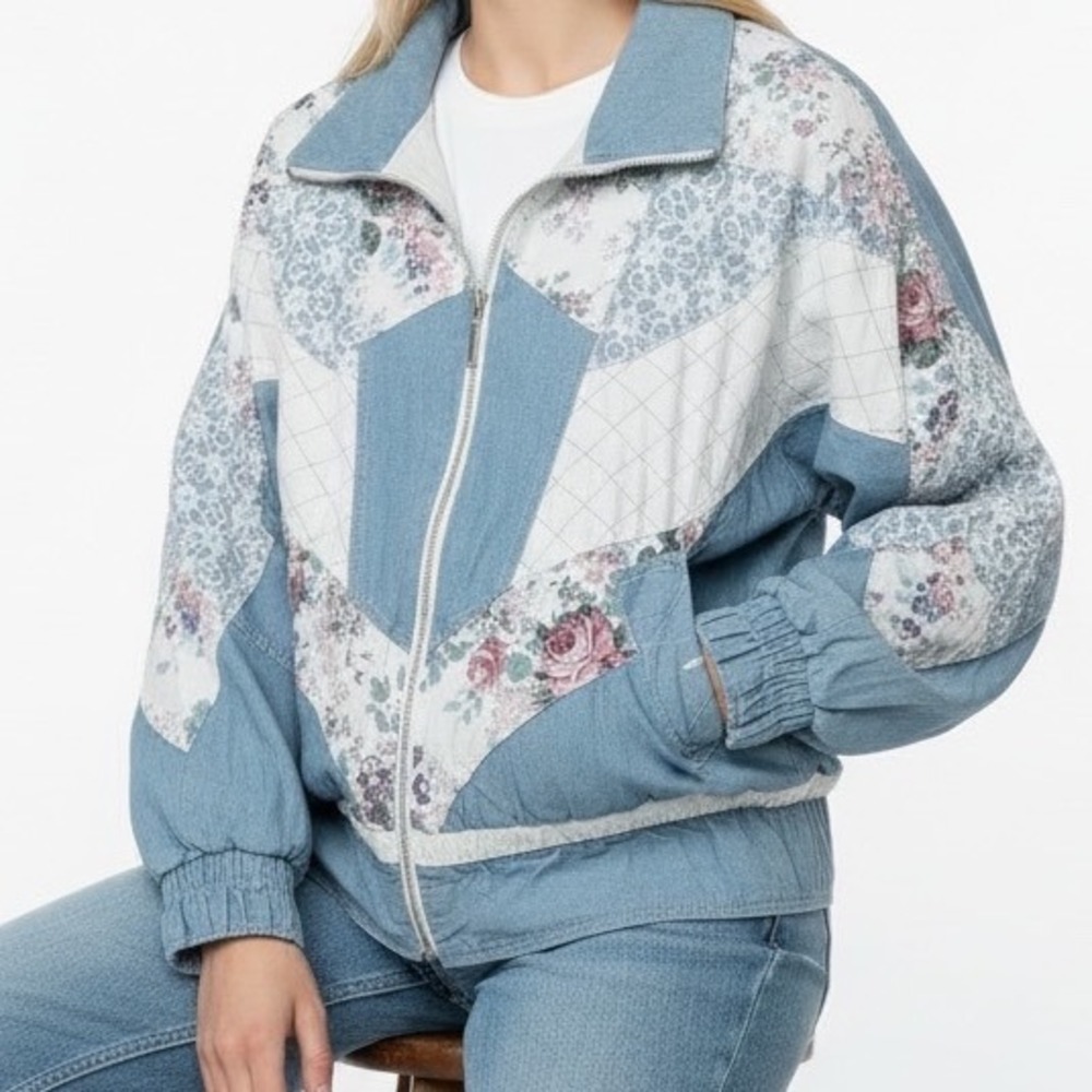 Vintage Bronton Patchwork Denim Jacket Floral Lac… - image 2